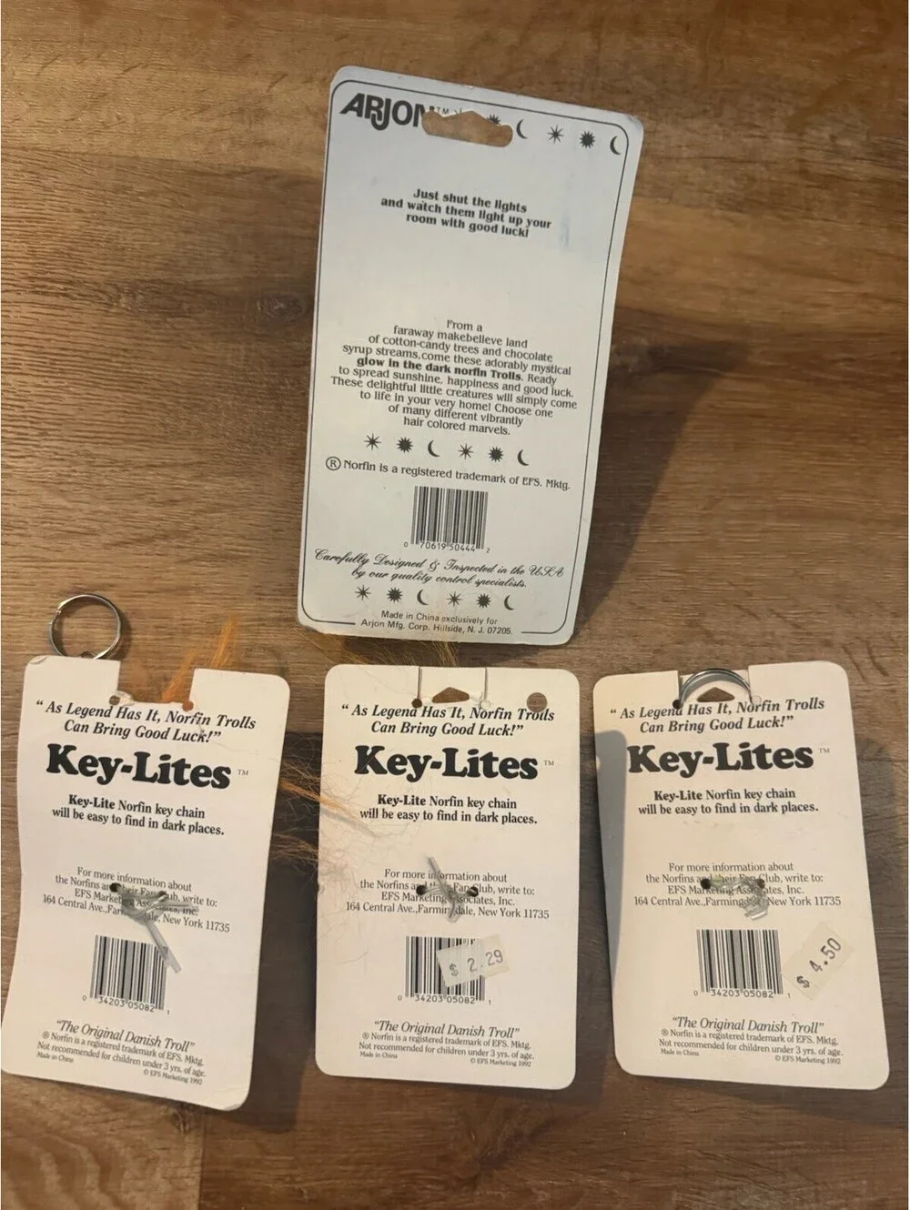 4 Vintage 1992 Norfin Glo Trolls Key-Lites Magnetic Glow in Dark NOS